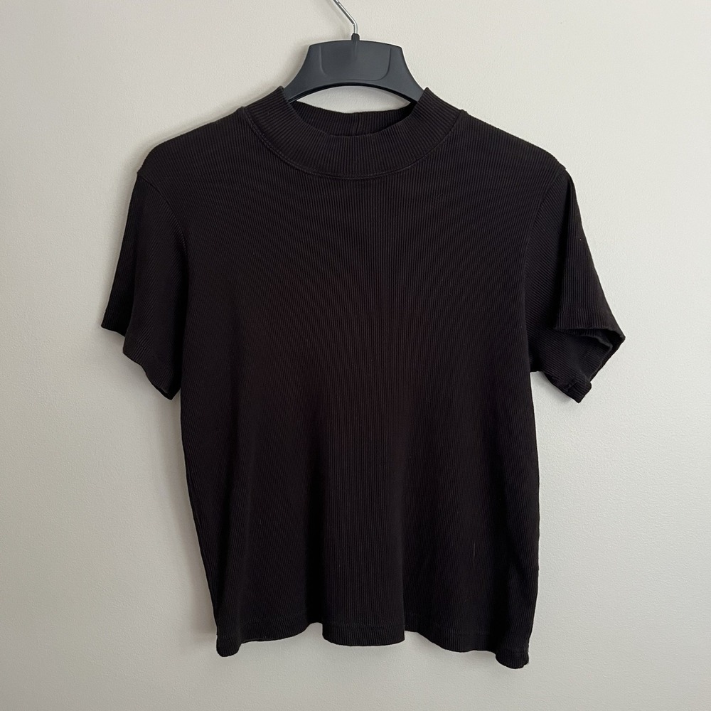 Vintage 90's Minimalist J Jill Black Ribbed Cotton Top L Made USA Capsule Chic